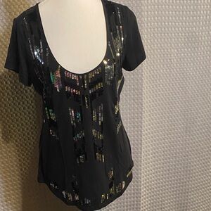 🍄Armani Exchange Black Sequin Short Sleeve Top